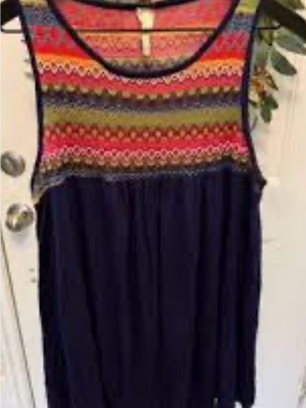 Bellamie Navy Tank with Multicolor Crochet Yoke